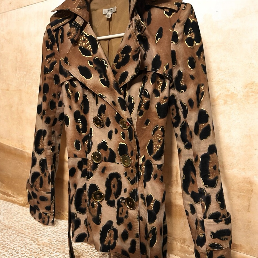 Cache Animal Print Lightweight Coat with tie waist Ladies small